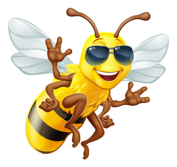 ilustrações de stock, clip art, desenhos animados e ícones de cool honey bumble bee in shades cartoon character - activity animal bee beeswax