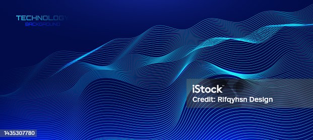 istock Abstract Blue Waving Dotted Line Particle Technology Background 1435307780