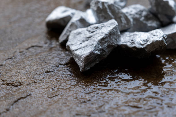 lump of silver or platinum on a stone floor