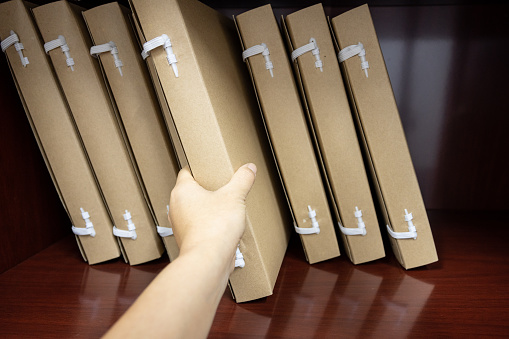 Cowhide folder in the filing cabinet