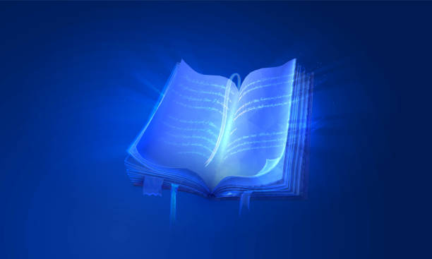 istock Digital book symbol of knowledge and wisdom in a futuristic style. Online learning concept. Vector illustration of magic book or portal 1435314431