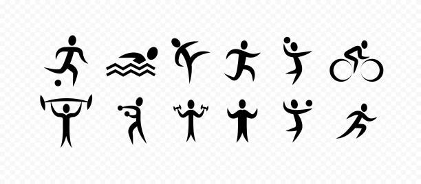 Print Sports icons vector set. Vector illustration silhouettes of athletes. Symbols set. eps10 pentathlon stock illustrations