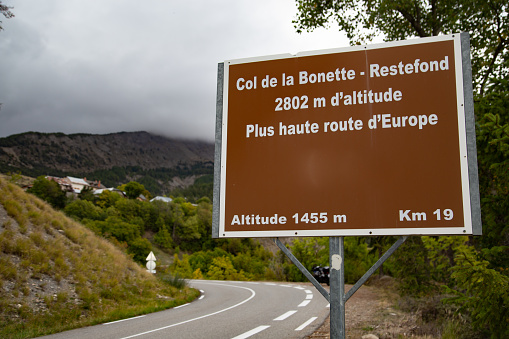 Col de la Bonette/Jausiers, Hautes Alpes, France on September 28, 2022: Road to Bonette Mountain pass, the highest Road in Europe,  on Great French Alpine Road