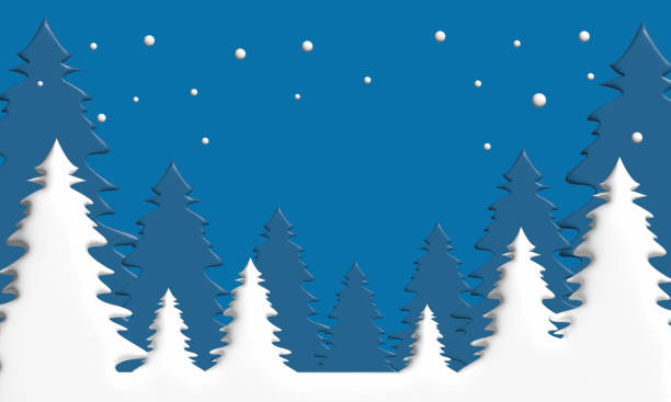 istock Christmas trees in the snowy mountains blue Background, 3D illustrations 1435317327