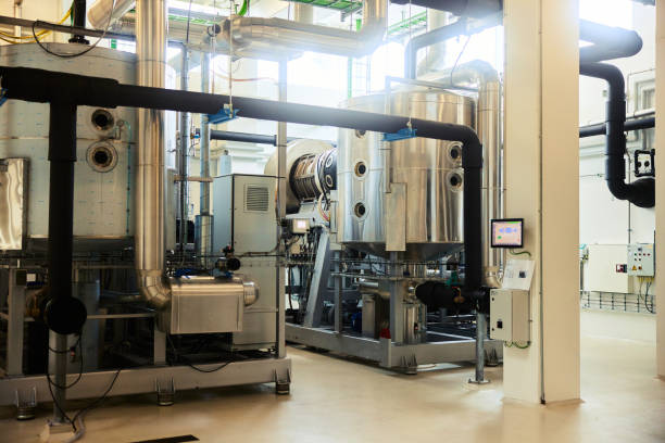 istock Machinery inside a station producing heat for homes using water 1435322238
