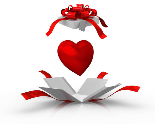 geschenkbox mit rotem herz öffnen - white background valentines day box heart shape stock-grafiken, -clipart, -cartoons und -symbole