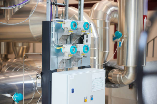 istock Control panel in a power station producing heat for homes using water 1435323566