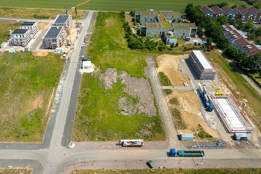 Construction sites of residential buildings - developing area, aerial view