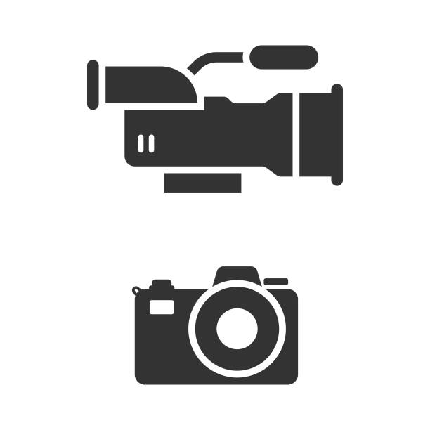 ilustraciones, imágenes clip art, dibujos animados e iconos de stock de conjunto de iconos de cámara. - wind instrument flash