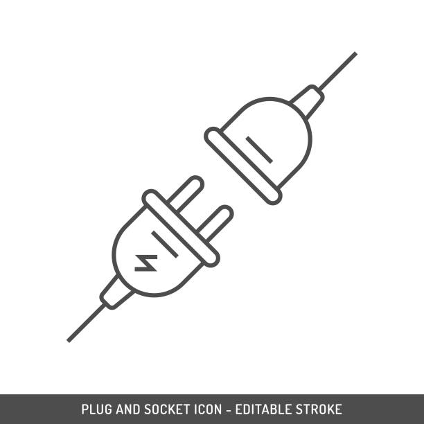 plug and socket icon editable stroke. - elektrik fişi stock illustrations