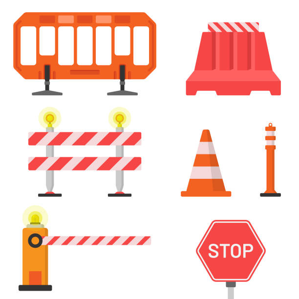 ilustrações de stock, clip art, desenhos animados e ícones de road barrier icon set flat design. - road marking illustrations