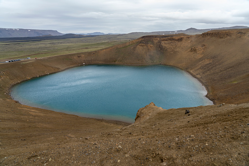 High angle view of Viti crater, part of the Krafla volcanic system, North Iceland.