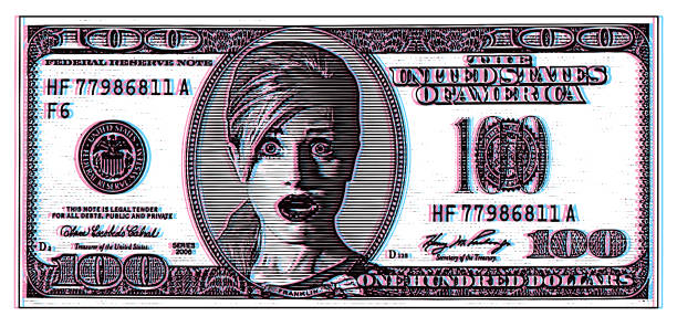 istock Woman with a shocked facial expression on American One Hundred Dollar Bill. Inflation. 1435335443