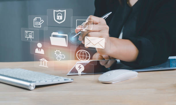 istock Woman person working with computer laptop for manage search engine tools optimization : SEO with social media content and advertisement from website. Search Engine Optimization (SEO) concept. 1435335704