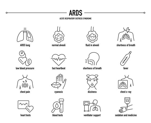 ilustrações de stock, clip art, desenhos animados e ícones de ards, acute respiratory distress syndrome vector icon set - bronquiolite