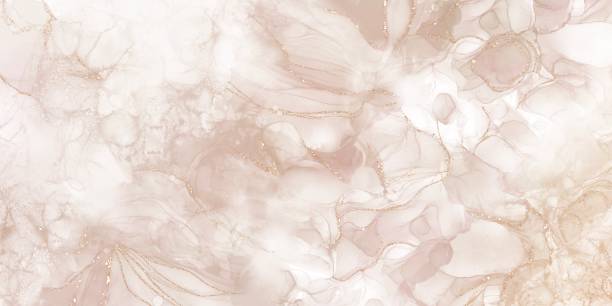 istock Neutral marble style background illustration banner for spring. Brown and gold alcohol ink art with glitter decoration 1435338177