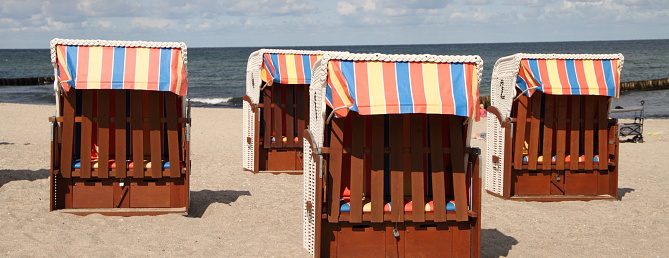 Traditional chairs on the beach of Binz on Rugen island, Germany