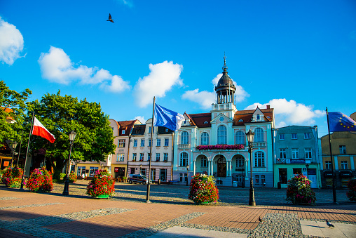 Wejherowo, Poland - July 26, 2018: Market Square with the Town Hall