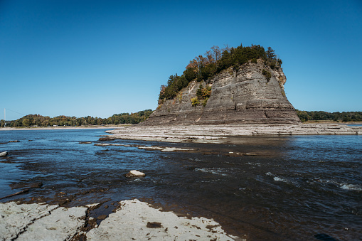 Landscape view of Tower Rock on Mississippi River in Wittenberg, Missouri, United States