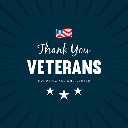 Thank you Veterans - Honoring all who served greeting card vector design. Flat design