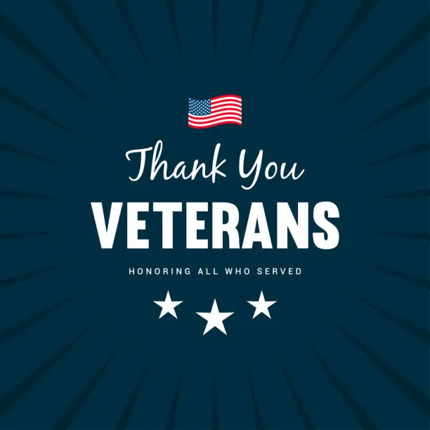 Vector illustration of Thank you Veterans - Honoring all who served greeting card vector design. Flat design
