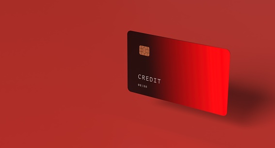 Credit card reward points collect payment on red background