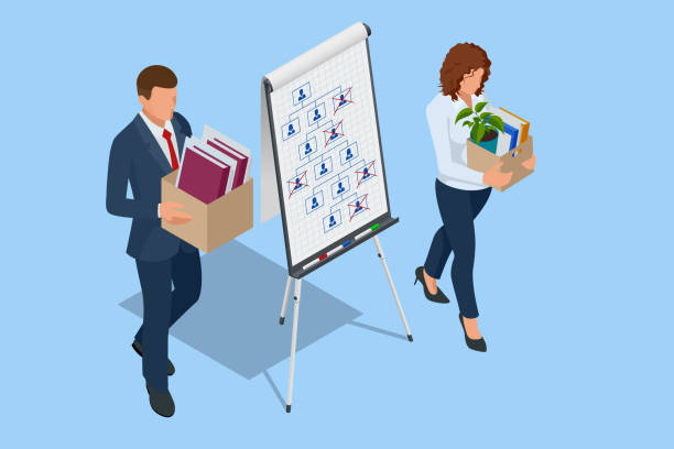 Isometric Layoffs and Dismissal. Workforce Reduction, Downsizing, Reorganization, Restructuring, Outsourcing. Unemployment, Jobless, Employee Job Reduction Metaphor. Sad Fired Office Worker with Box Isometric Layoffs and Dismissal. Workforce Reduction, Downsizing, Reorganization, Restructuring, Outsourcing. Unemployment, Jobless, Employee Job Reduction Metaphor. Sad Fired Office Worker with Box. being fired stock illustrations