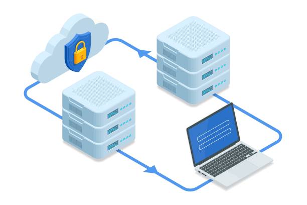 ilustraciones, imágenes clip art, dibujos animados e iconos de stock de tecnología isométrica moderna en la nube y redes, concepto de procesamiento de flujo de big data. servicio en la nube, almacenamiento en la nube web tecnología en la nube negocio 02 - data center the media finance