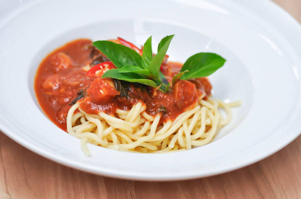 pasta or spaghetti or shrimp spaghetti , shrimp pasta or spicy spaghetti stock photo