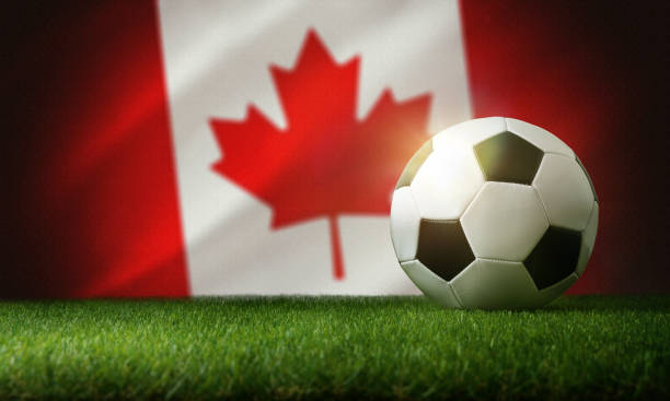 istock Canada national team background with ball and flag 1435352827