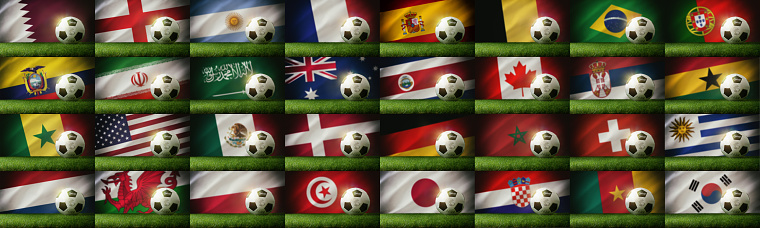 Collection of backgrounds of teams qualified for the soccer world cup qatar 2022.