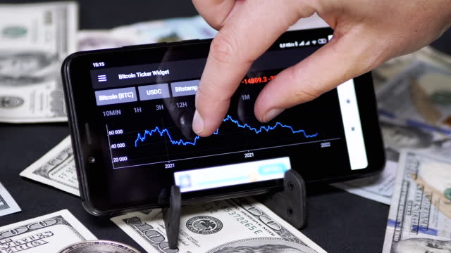 Broker is Viewing Cryptocurrency Falling of Price Chart on Smartphone Screen