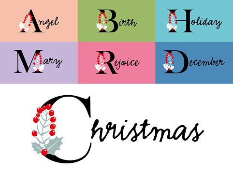 Vector Illustration of a Beautiful Set or Collection with Minimalistic Initial Letters with Christmas Holiday Elements