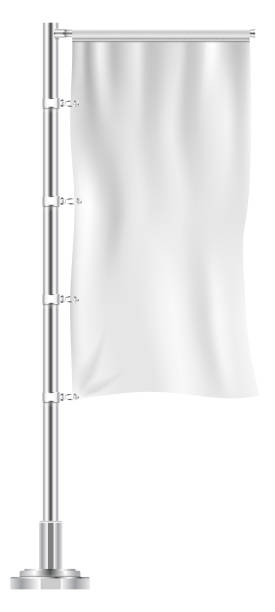 istock Outdoor banner on metal pole. White realistic promo mockup 1435355717