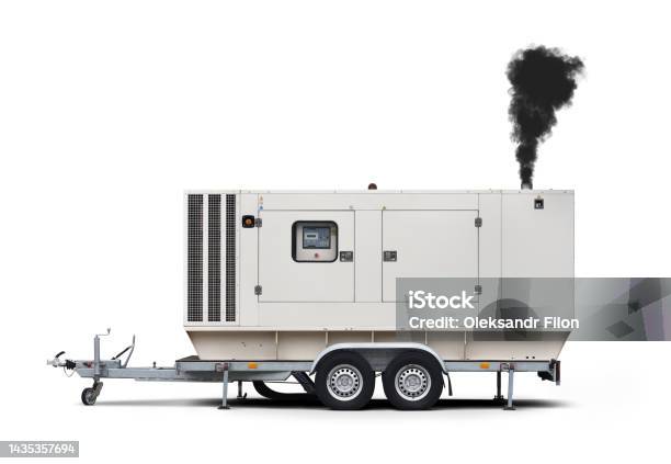 Trailer Diesel Generator In Operation Stock Photo - Download Image Now - Generator, Diesel Fuel, Accidents and Disasters