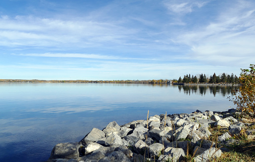 Looking out a Sylvan Lake in Alberta on a sunny Autumn day.