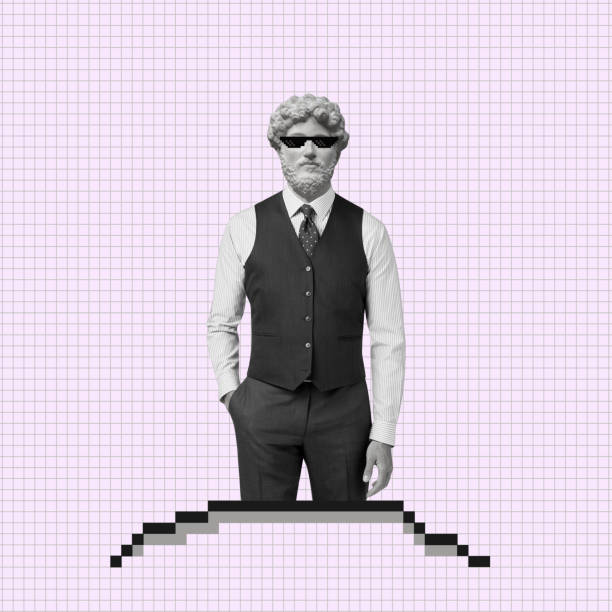 istock Creative Art collage of a man headed by a statue head with glasses. 1435358524