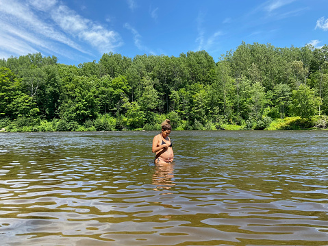 Pregnancy, river, forest, black woman, nature