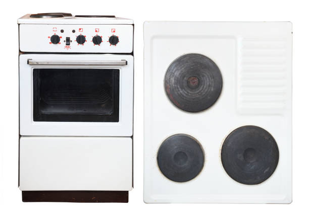 istock Old electric stove on a white background. 1435364098