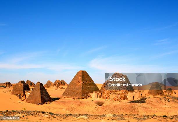 Meroe Pyramids And Sahara Desert South And North Cemeteries Stock Photo - Download Image Now