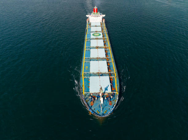 istock Aerial view of a heavy loaded container cargo vessel 1435373580