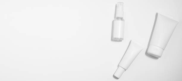 istock Different beauty care products on white background with copy space 1435374470
