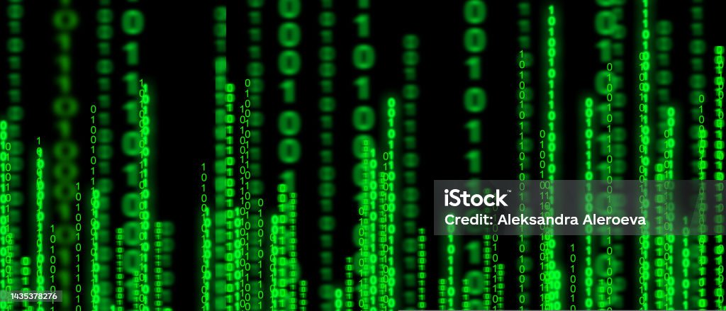 Computer Coding With Neon Gradient Zeros And Ones Of Binary Code Stock ...