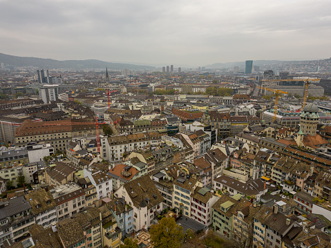 Aerial shot of Zurich, Switzerland cityscape
