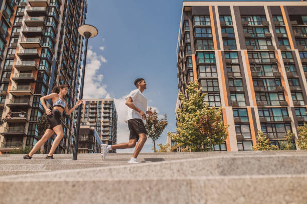 istock Two young sportsmen running and looking energized 1435389968
