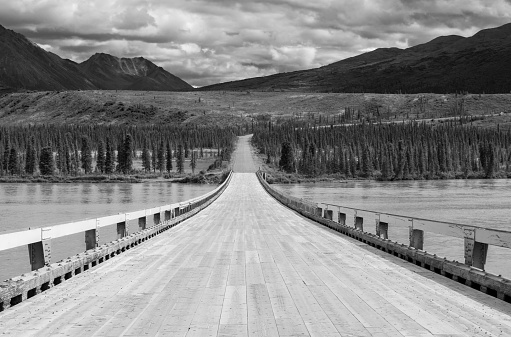 B&W HDR of the Susitna Bridge over the Susitna River on the Denali Highway.