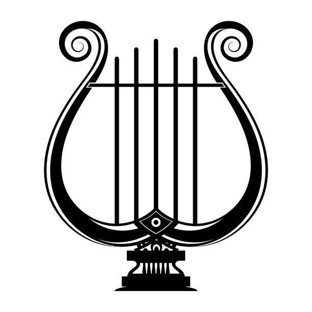 istock Retro greek lyre with strinds. Musical instrument icon isolated on white background 1435392122