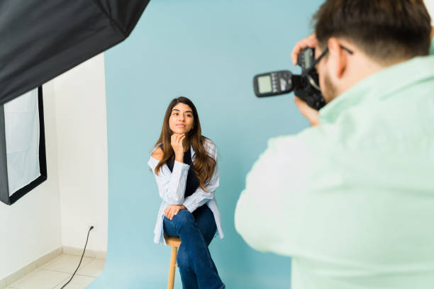 istock Professional latin model on a professional photo shoot 1435393349