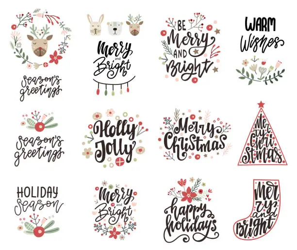 Vector illustration of Set of Christmas lettering quotes. Vector illustration.