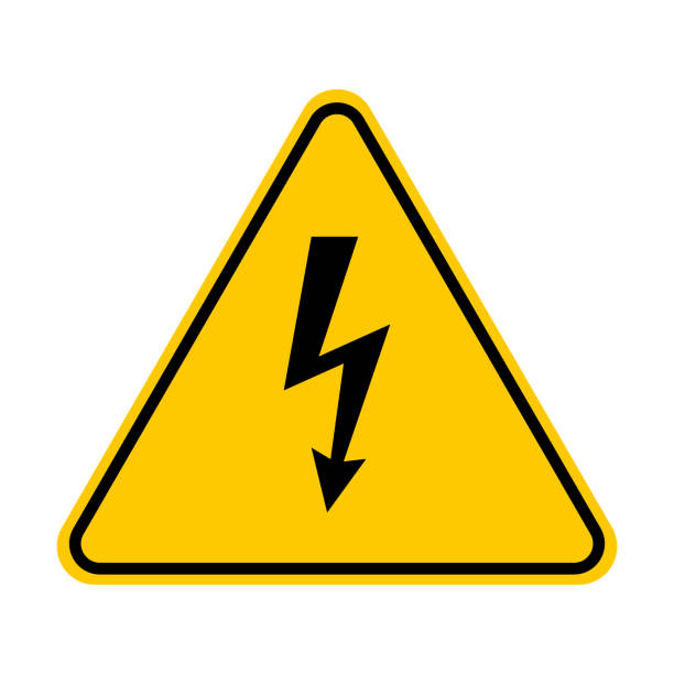 electricity sign Electricity sign. Vector yellow high voltage warning sign. Electrical danger symbol. electrical fuse stock illustrations